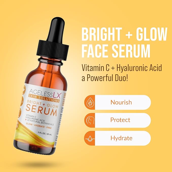 AgelessLX Supplement Capsule for Women with HMB + Hydrasilk Eye Cream 0.5 OZ + Bright Glow Face Serum 1 Fl OZ for Women Bundle