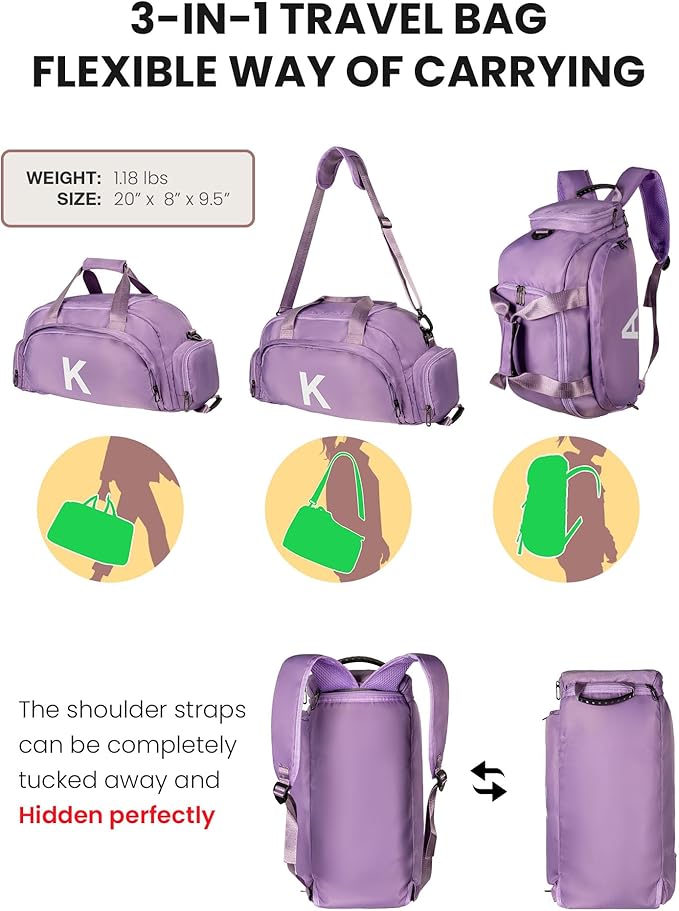 10 Year Old Girl Birthday Gifts, Initial Gym Bags with Shoe Compartment, Dance Bag for Girls, Monogram Kid Overnight Bags, Travel Duffle Tote-Perfect for Ballet Sport Gymnastics (Letter G)