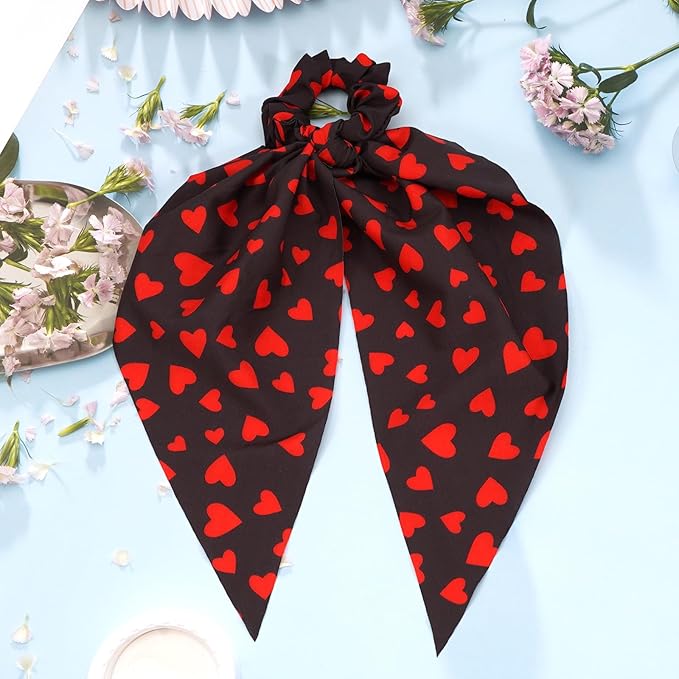 Valentines Hair Ties for Women Girls Red Heart Hair Scrunchies Elastic Hair Tie Ribbon Valentine's Day Hair Bows Hair Accessories Gifts