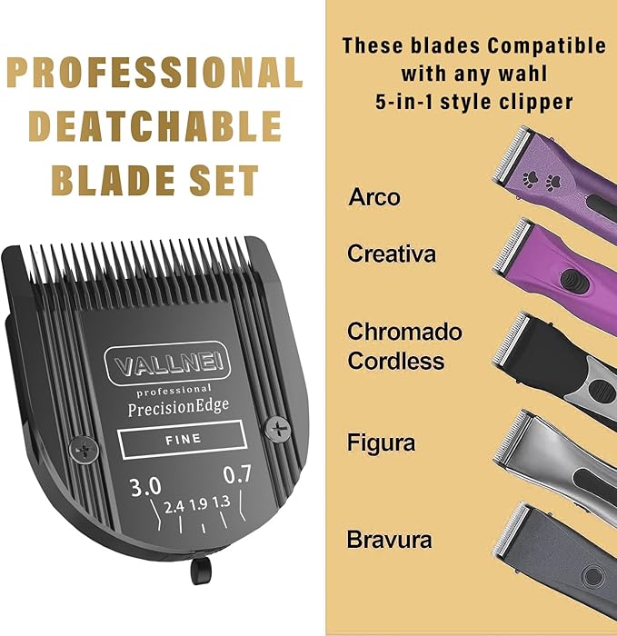 Detachable Adjustable Pet Dog Grooming Clipper 5-in-1 Blade Compatible with WAHL Professional Animal Blade Arco, Bravura, Chromado, Creativa, Figura, and Motion Pet, Dog, and Horse Clippers (Black)