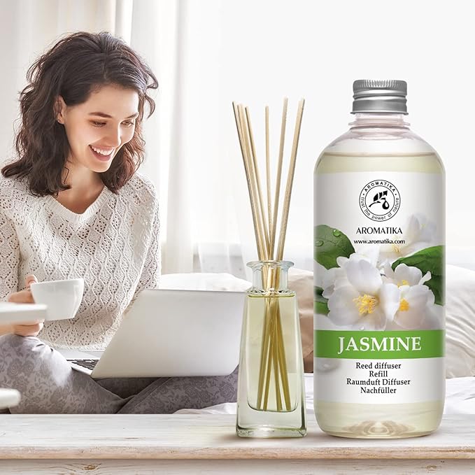 Reed Diffuser Refill With Jasmine Essential Oil 34 Fl Oz - 2x500ml - Fragrance Oil - Room Freshener - Floral Fragrance - Fresh and Long Lasting