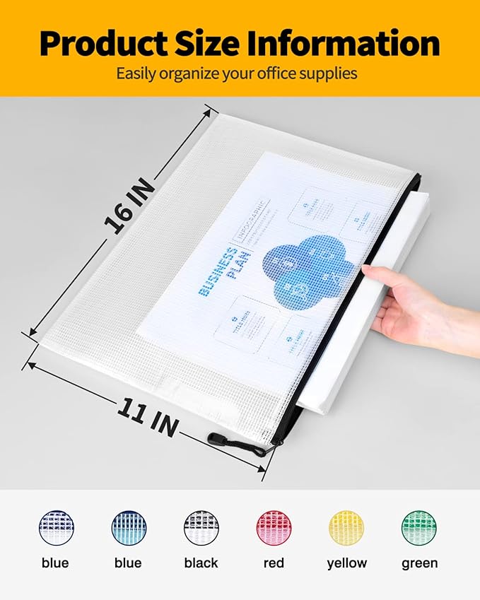 SUNEE Mesh Zipper Pouch 11x16 in (Black, 24 Packs),Extra Large Water-Resistant Zip Bag for School Office Supplies, Puzzles & Games Organizing Storage