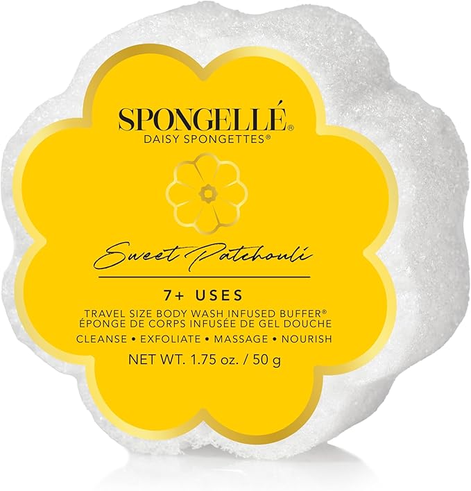 Spongelle Sweet Patchouli Spongette Loofah Body Scrubber | Bath & Shower Loofah for Women | Body Scrubber Exfoliator with Body Wash Infused Sponge | 5+ uses | Warm Patchouli, Amber & Vanilla