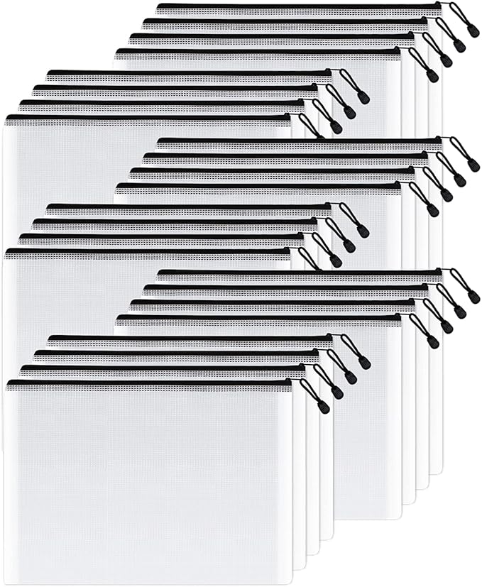 SUNEE Mesh Zipper Pouch 11x16 in (Black, 24 Packs),Extra Large Water-Resistant Zip Bag for School Office Supplies, Puzzles & Games Organizing Storage