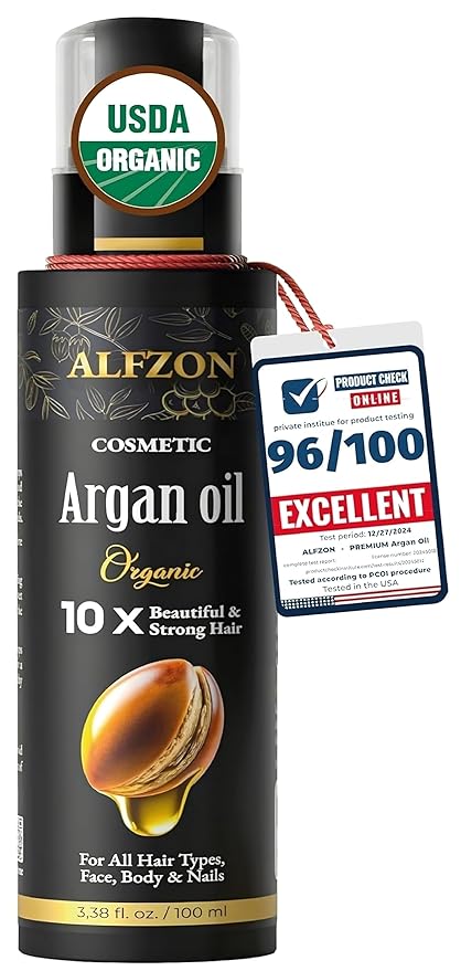 𝐏𝐫𝐞𝐦𝐢𝐮𝐦 Moroccan Argan Oil 100% Pure USDA Organic Hair Treatment, Cold Pressed For Dry, Damaged, Curly & Frizzy Hair, Skin, Face, Body & Beard Natural Anti Aging for Women & Men, Large 3.38 oz