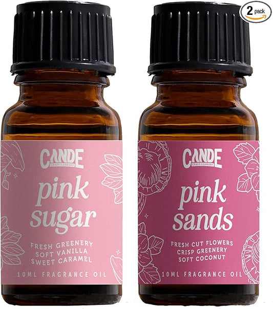 CANDECraftCo Premium Fragrance Oil – Diffuser Oils Fragrances Scented for Home, Candle Soap Making Supplies, Aromatherapy Blends for House (0.34 Fl Oz) (2-Pack, Pink Sugar & Pink Sands)