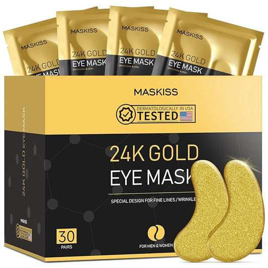 24k Gold Under Eye Patches (30 Pairs), Eye Mask, Collagen Skin Care Products, Eye Patches for Puffy Eyes, Eye Masks for Dark Circles and Puffiness.
