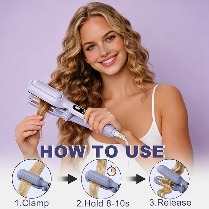 1&1.25 Inch Hair Crimper for Women to Adjustable Groove - Deep Waver Crimper Hair Tool - Waver Curling Iron - Anti-Scald Tech Hair Waver - Ionic Ceramic Coating for Long-Lasting,Fast Heating,Blue