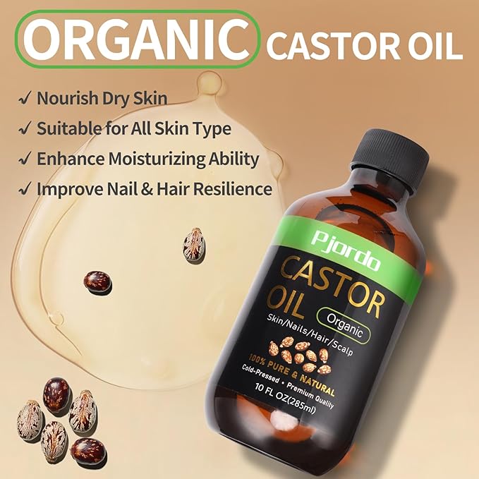 2 Pack 100% Pure & Natural Castor Oil, Cold Pressed Organic Castor Oil for Hair Growth, Eyelashes, Skin, Nails & Scalp, Daily Moisturizing & Nourishing for All Skin Types