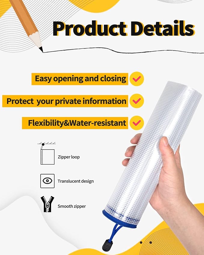 SUNEE Plastic Mesh Zipper Pouch 9.2x12.5 in (6 Colors, 18 Packs),Extra Large Water-Resistant Zip Bag for School Office Supplies, Puzzles & Games Organizing Storage