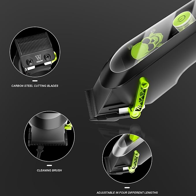 WMARK High Speed Professional Hair Clipper for Men Professional Cordless&Corded Hair Clippers with LCD Display 6 Guide Combs *1comb,Mens Gift-NG-130 (Green)