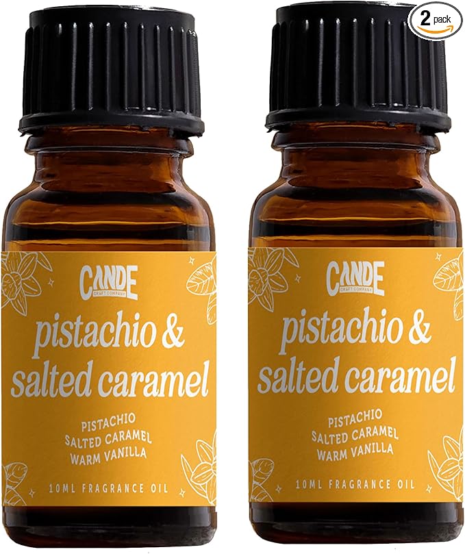 CANDECraftCo Premium Fragrance Oil – Diffuser Oils Fragrances Scented for Home, Candle Soap Making Supplies, Aromatherapy Blends for House (0.34 Fl Oz) (2-Pack, Pistachio & Salted Caramel)