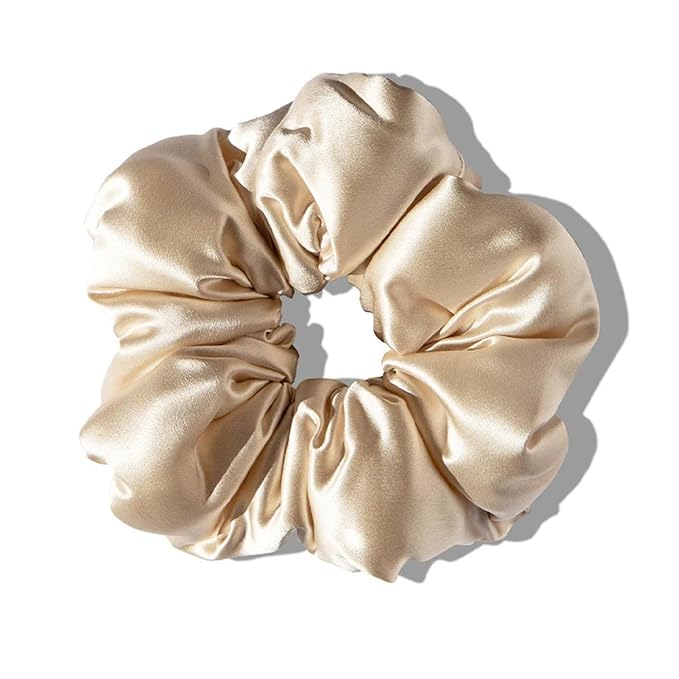 Drowsy Oversized Scrunchie – Luxury Mulberry Silk Hair Tie for All Hair Types, Sleep Scrunchie to Reduce Breakage, Maintain Moisture & Enhance Hair Shine - Dusty Gold