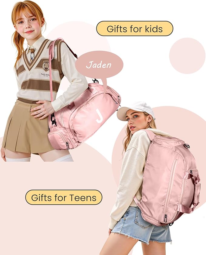 10 Year Old Girl Birthday Gifts, Initial Gym Bags with Shoe Compartment, Dance Bag for Girls, Monogram Kid Overnight Bags, Travel Duffle Tote-Cute Trendy Stylish Stuff for Bestie (Letter M)