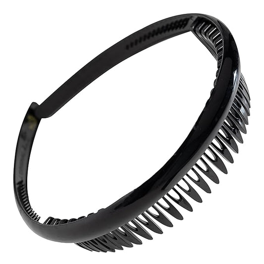 Camila Paris AD110 French Headband for Women, Black, Strong Hold Grip Women's Hair Band, Very Flexible, No Slip and Durable Styling Girls Hair Accessories, Made in France