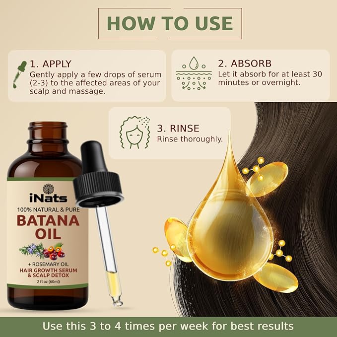 Batana Oil for Hair Growth with Rosemary: Nourish & Detox Scalp for Thicker, Stronger, Longer Hair - Dr. Sebi Recommended, 100% Organic Batana Oil from Honduras - Reduce Hair Loss (2 Fl Oz)