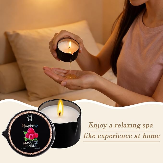 3 Pack Low Temperature Massage Oil Candle Set (2.35 oz Each) Soy Wax Candles That Melt into Skin-Nourishing Body Oil, 3 Assorted Scents for Home Spa, Massage Therapy, Relaxation, Self-Care & Festive