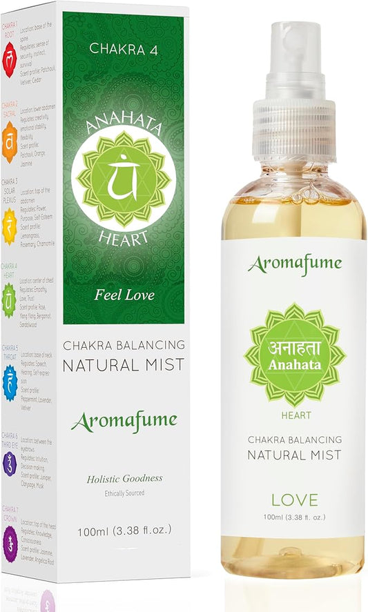 Aromafume Heart Chakra Natural Mist 100ml/3.3 fl oz | Anahata | Aromatherapy Spray for Chakra Balance | Rose & Bergamot Extracts | Essential Oil Spray for Meditation, Yoga, Reiki