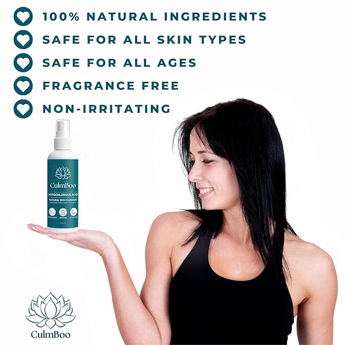 Hypochlorous Acid Spray for Face & Skin - HOCl, Acne Prone Skin, Eczema, Natural Tattoo Aftercare, Piercing Aftercare Spray, Eye Lash Cleanser, Face Mist Toner, Wound Care Cleanser, 8 Fl Oz - Aurabelle