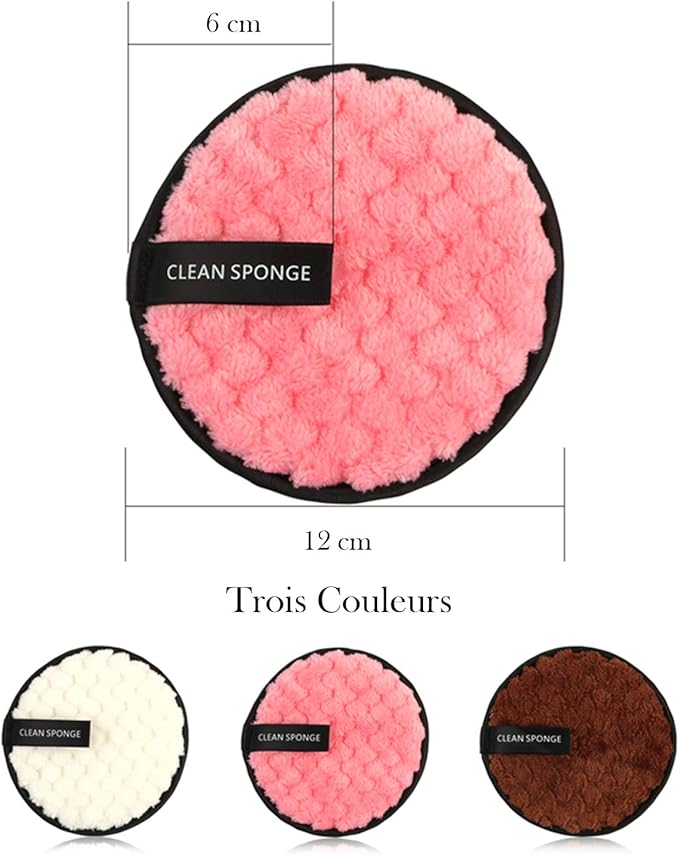 Vtrem 3 Colors Makeup Remover Pads: Reusable Rounds Soft Facial Cleaning Puffs Towels Double-Side Washable Make Up Removing Cloth Microfiber Multi-Function, White, Pink, Brown