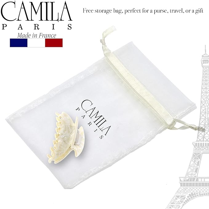 Camila Paris CP3266 French Hair Clip for Women, Small 2.75 inch Handmade, White, Girls Hair Claw Clips Jaw Fashion Durable Styling Hair Accessories for Women, Strong Hold No Slip Grip. Made in France