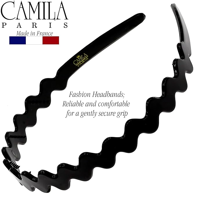 Camila Paris CP3295 French Headband for Women, Black, Strong Hold Grip Women's Hair Band, Ligth and Very Flexible, No Slip and Durable Styling Girls Hair Accessories, Made in France