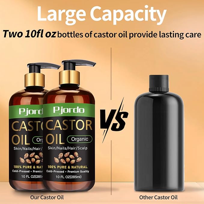 2 Pack 100% Pure & Natural Castor Oil, Cold Pressed Organic Castor Oil for Hair Growth, Eyelashes, Skin, Nails & Scalp, Daily Moisturizing & Nourishing for All Skin Types