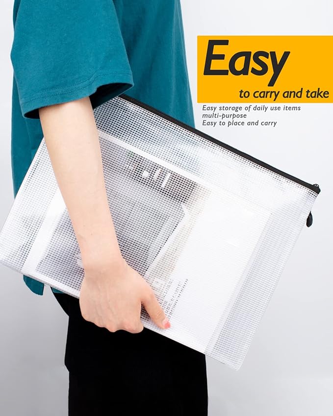 SUNEE Plastic Mesh Zipper Pouch 9.2x12.5 in (6 Colors, 18 Packs),Extra Large Water-Resistant Zip Bag for School Office Supplies, Puzzles & Games Organizing Storage