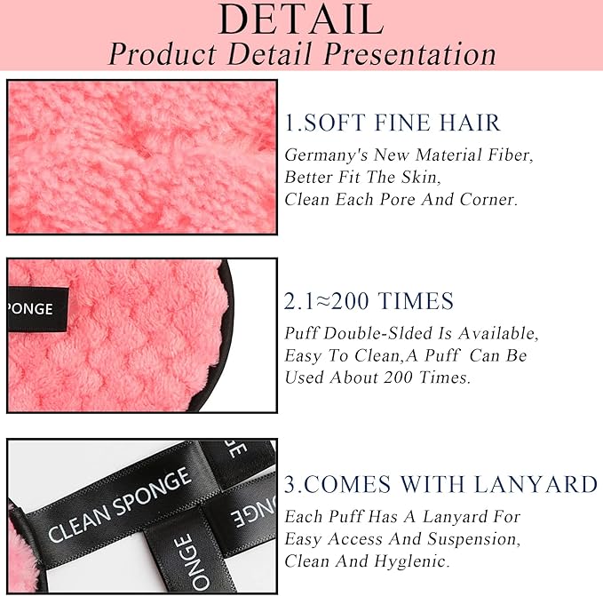 Vtrem 4 Colors Reusable Makeup Remover Pads Soft Facial Cleaning Puffs Towels Face Eye Lip Remover Pads Double-Side Washable Make Up Removing Cloth Microfiber, White/Pink/Brown/Black