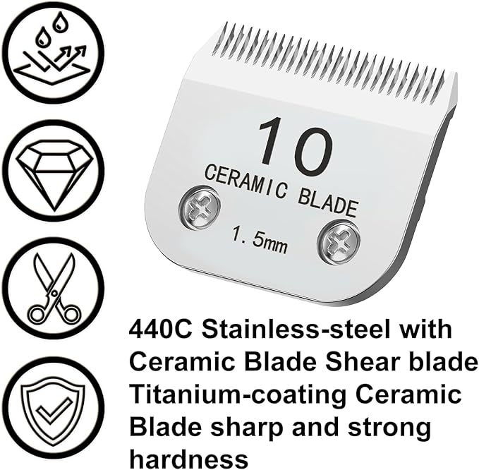 Docal 10# Silver Detachable Clipper Ceramic Blades, Dog Grooming Clipper Replacement Blades Compatible with Dog Clippers, KM Series Clippers, A5, Size 10, Cut Length 1/16"(1.5mm)