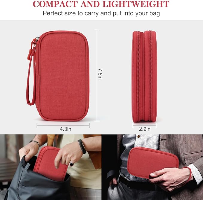 FYY Travel Cable Organizer Pouch Electronic Accessories Carry Case Portable Waterproof Double Layers All-in-One Storage Bag for Cord, Charger, Phone, Earphone Red