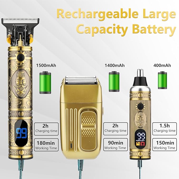 Professional Hair Trimmer for Men,Hair Clippers Nose Hair Trimmer Shaver Set,Cordless Barber Clippers,T-Blade Beard Trimmer Electric Shaver Razor for Men Haircutting Grooming Kit