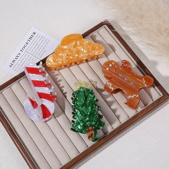 1pc Gingerbread Man Hair Clip, Xmas Acetic Acid Claw Clips, Large Hair Claw Clips for Thick/Thin Hair, Cute Brown Gingerbread Design Medium Hairpin, Sparkling Hair Accessories for Christmas Decor