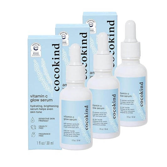 Vitamin C Glow Serum by Cocokind, Brighten Dullness and Improve Skin Tone and Texture, Hydrating Face Serum Formulated for Sensitive Skin, Cruelty Free, Fragrance Free, Vegan, 1 Fl Oz, 3 Pack