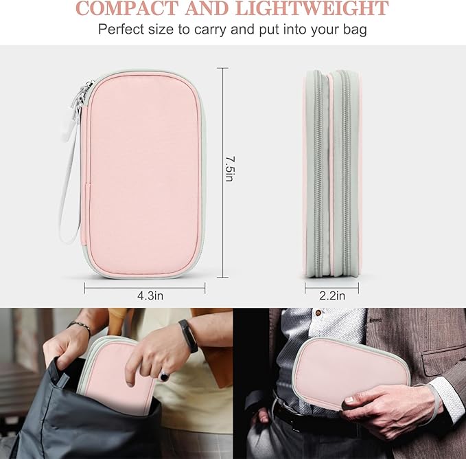FYY Electronic Organizer, Travel Cable Organizer Bag Pouch Electronic Accessories Carry Case Portable Waterproof Double Layers All-in-One Storage Bag for Cable, Cord, Phone, Earphone-Light Pink