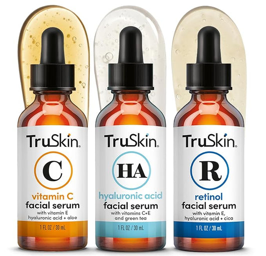 TruSkin Face Serum Trio – Vitamin C, Retinol & Hyaluronic Acid Anti-Aging Serums for Face – AM, PM & All-Day Skincare Routine – Brightening, Smoothing & Hydrating Facial Serums, 1 fl oz Each