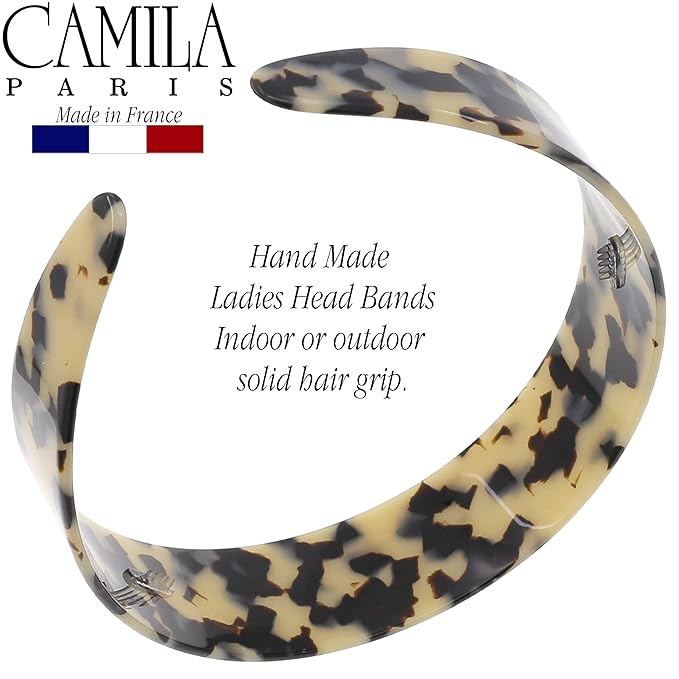 Camila Paris CP3882 French Headband for Women, Handmade White Tokyo, Strong Hold Grip Women's Hair Band, Ligth and Very Flexible, No Slip and Durable Styling Girls Hair Accessories, Made in France