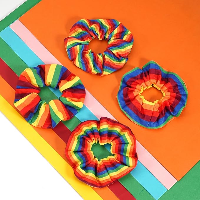 4pcs Rainbow Hair Ties Colorful Pride Hair Scrunchies for Women Girls LGBT Gay Elastic Stripe Rainbow Ponytail Holder Gifts Hair Accessories