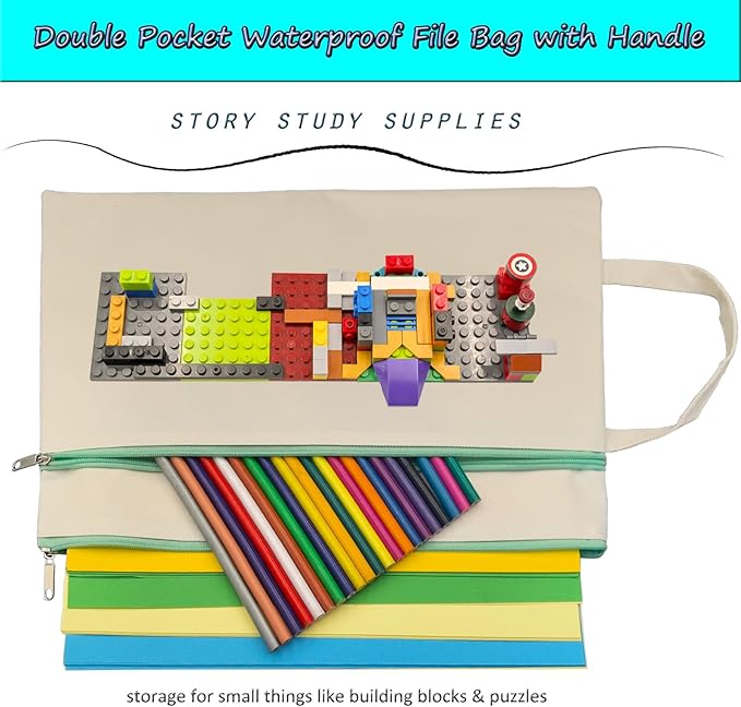 A4 Mesh Zipper Pouch, Waterproof File Bag with Handle,Foldable Document Organizer for School, Office, Travel - Durable Folder with Puzzle Project/Cross Stitch (10)