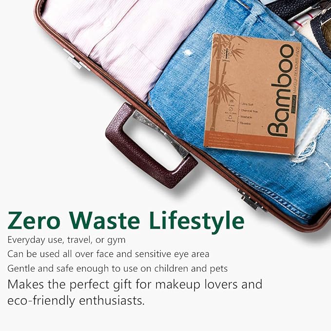 20 Packs Organic Reusable Makeup Remover Pads, Washable Bamboo Cotton Rounds for All Skin Types with Cotton Laundry Bag