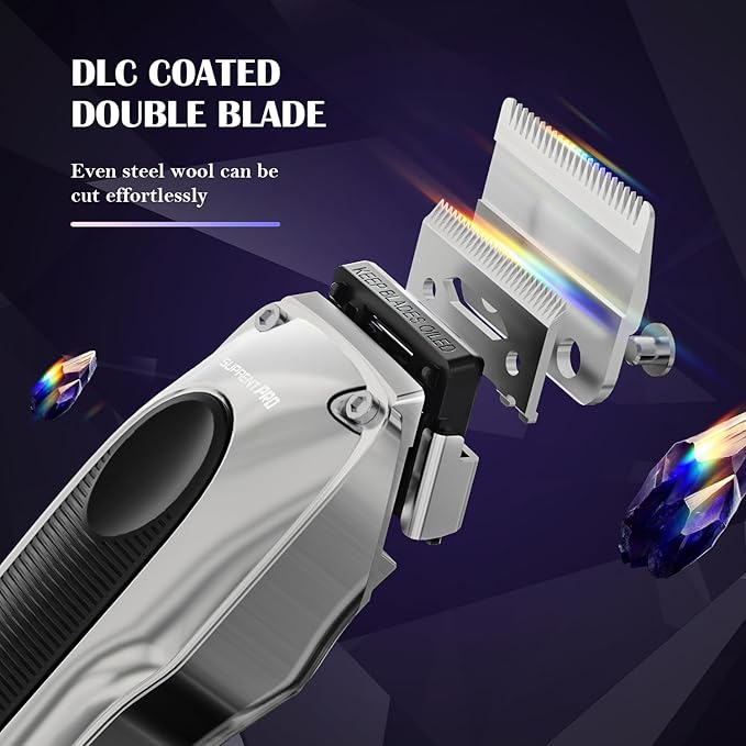 SUPRENT PRO Professional Hair Clippers for Men - High Torque Brushless Motor & Detachable Blade - Cordless Hair Trimmer Set for Barbers with Charging Base - Premium Hair Clipper Kit - Silver