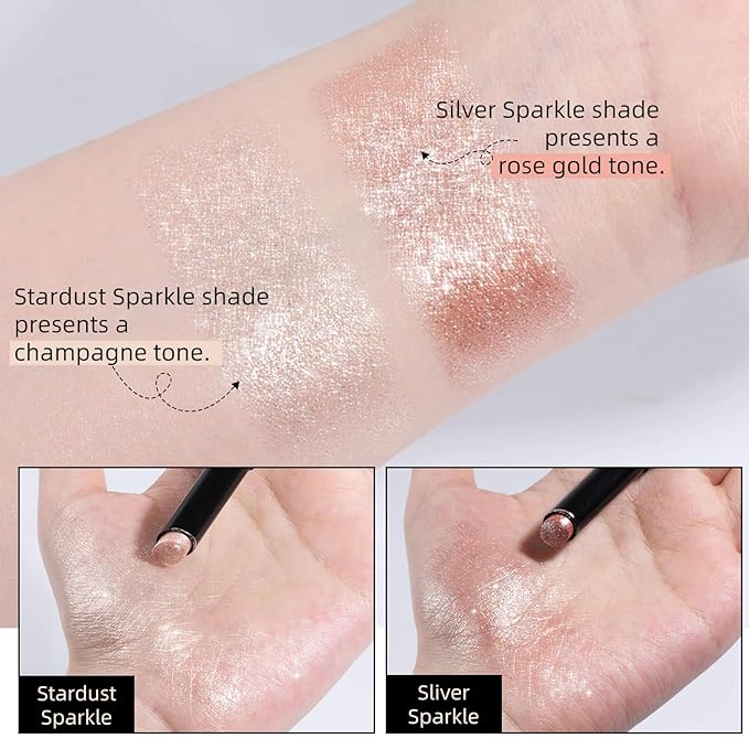 Shimmer Eyeshadow Stick Creamy Highlighter for Eyes, Lips Cheeks Long Lasting, Moisturizing, Multi Use High Pigment Glow for Day Night, Micro Pearls, Champagne Undertone (Stardust Sparkle)