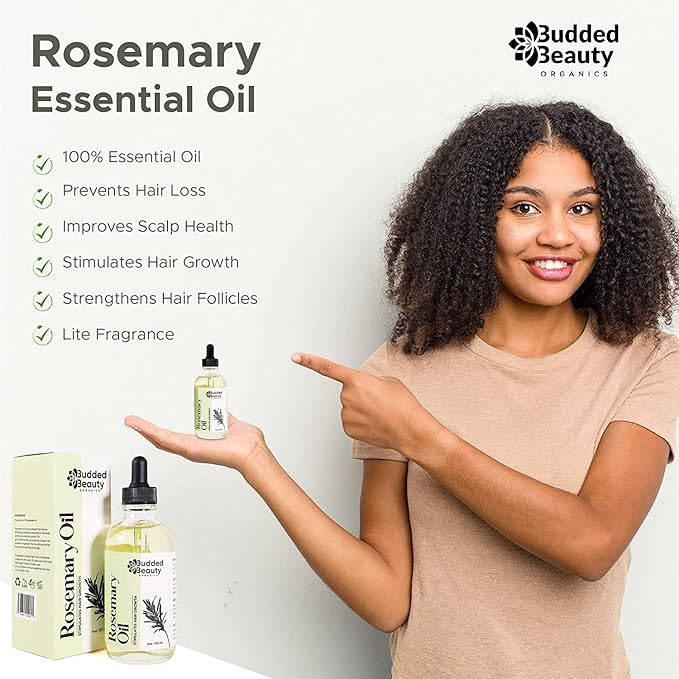 Natural Rosemary Essential Oil for Hair Growth - Hair Treatment with Dropper Bottle for Women and Men