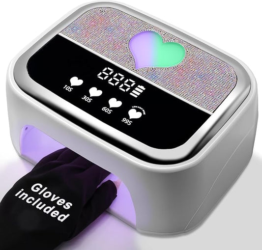 LIMEGIRL UV LED Nail Lamp Kit for Gel Polish Professional Fast White Curing Dryer Light Set with 4 Timers and UV Gloves Cordless Rechargeable Nail Art Cure Machine at Home and Salon