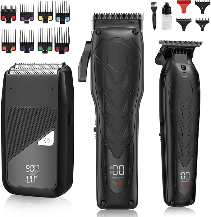 Hair Clippers for Men Professional, 7500Rpm Beard Trimmer, IPX6 Waterproof Electric Shavers 3 in 1 Hair Cutting Kit for Men, Cordless Barber Clipper Set with LED Display for Mens Gifts