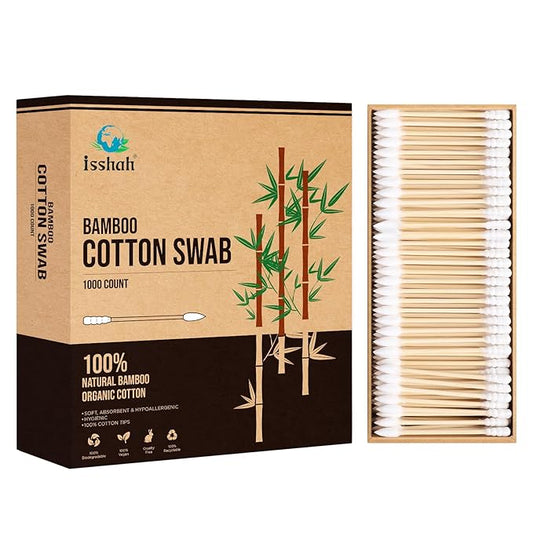Bamboo Cotton Swabs - 1000 Count - Pointed & Spiral Heads- 100% Biodegradable Cotton Buds | Natural & Sustainable Makeup Remover | Organic Cotton Heads | FSC Certified and PETA Approved.
