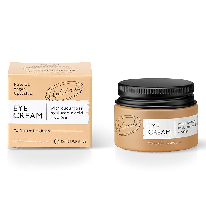 UPCIRCLE Eye Cream With Coffee And Hyaluronic Acid 0.5 FL OZ - For Dark Circles, Puffiness + Wrinkles - Glycerin, Maple Bark + Cucumber Extract - Natural, Vegan + Cruelty-Free