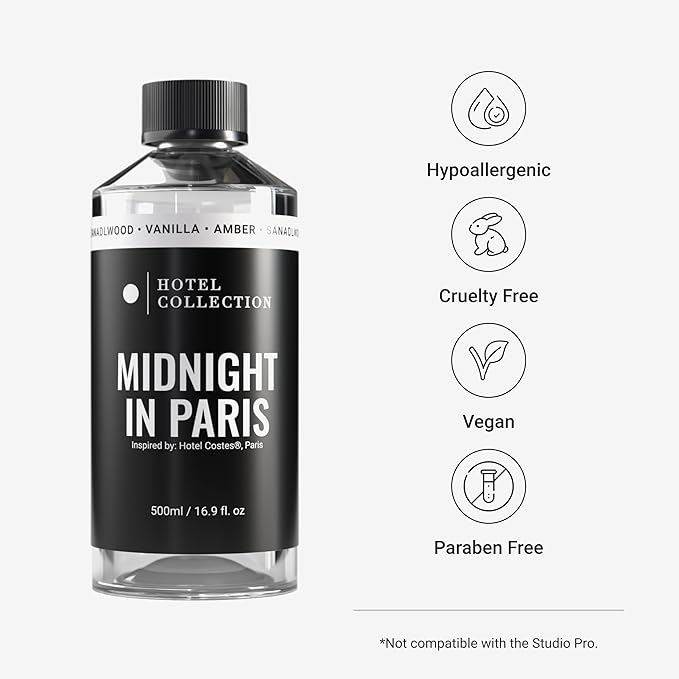 Hotel Collection Diffuser Oil - Midnight in Paris - Aromatherapy Essential Fragrance Oil - Sandalwood, Vanilla, and Amber - 500mL 16.9 Fl oz