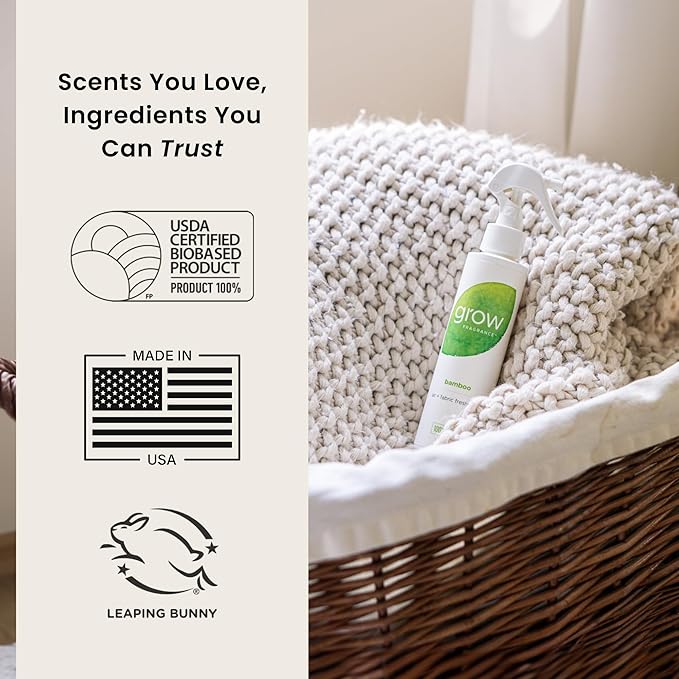 Grow Fragrance Scented Fabric and Room Air Freshener Spray - Certified Non-Toxic, 100% Plant-Based Essential Oils - 5 oz (Bamboo 2-Pack)