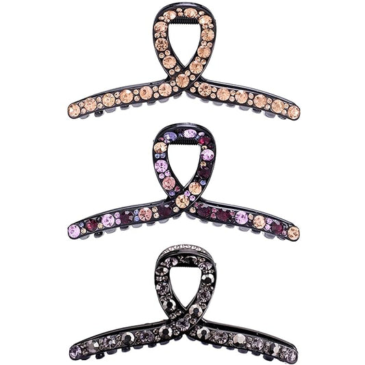 SINIDE Crystal Hair Claw Clips, Rhinestone Plastic Claw Clips Nonslip Acrylic Metal Jaw Clip for Thick Long Hair, Fashion Elegant Clamps Accessories for Women Strong Hold Barrette for Styling (3 Pack)